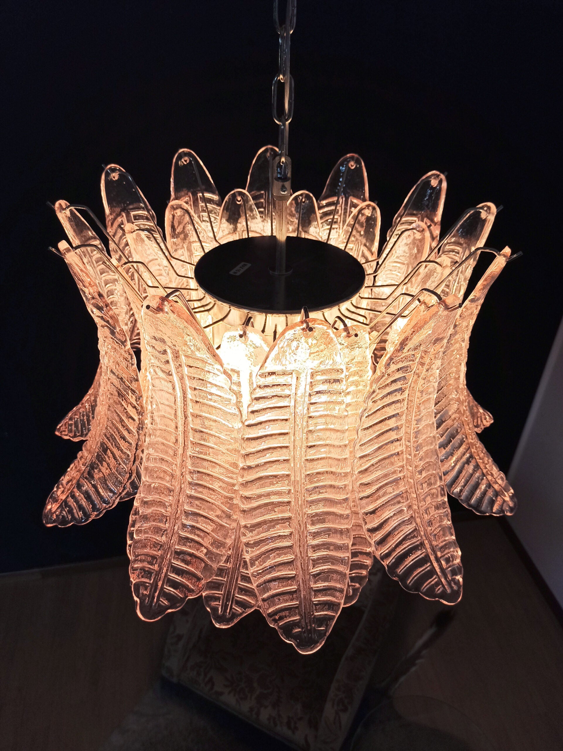 Murano Chandelier – 36 Pink Felci Glass – detail 10 – Murano Classics