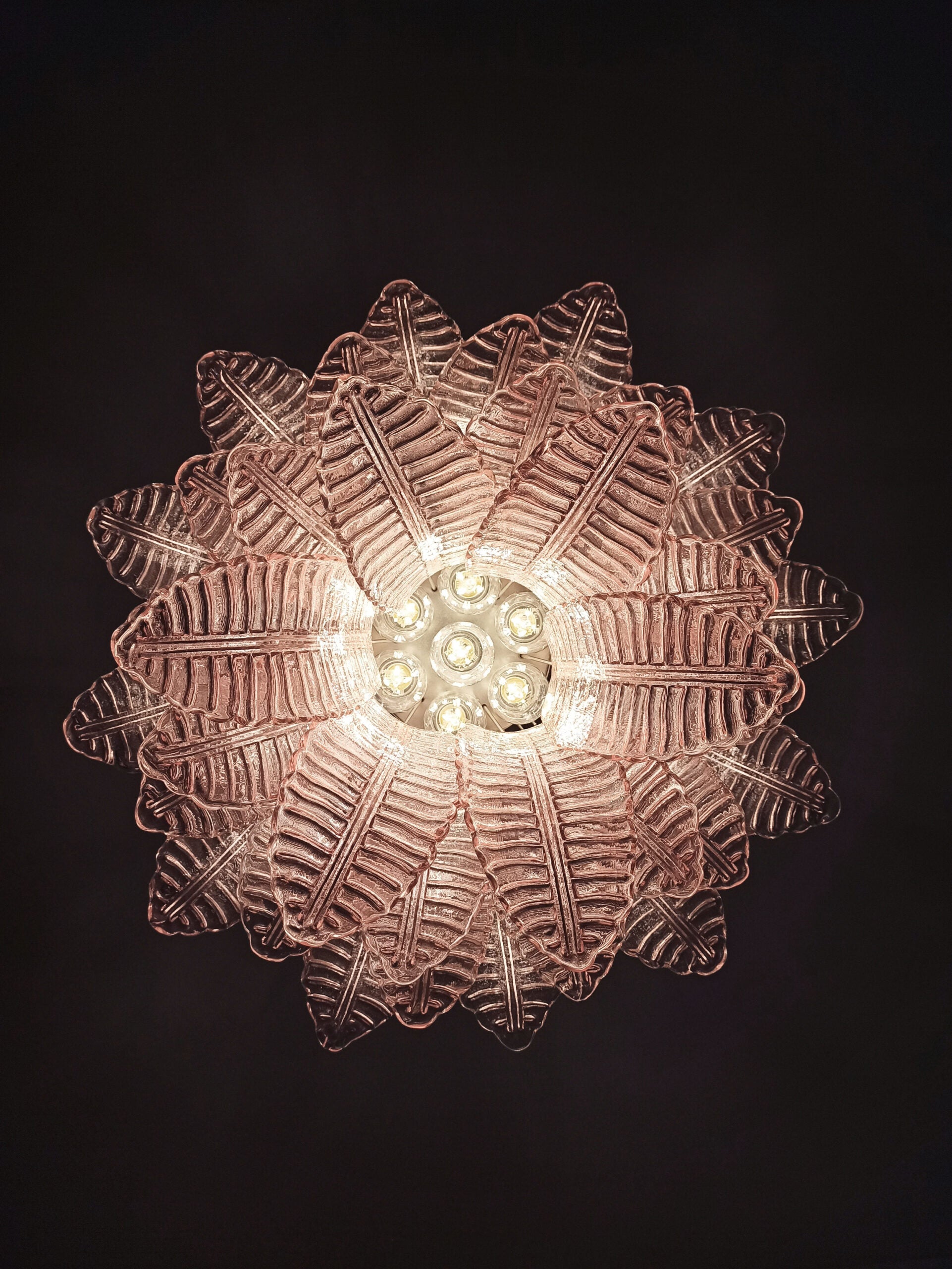 Murano Chandelier – 36 Pink Felci Glass – detail 11 – Murano Classics