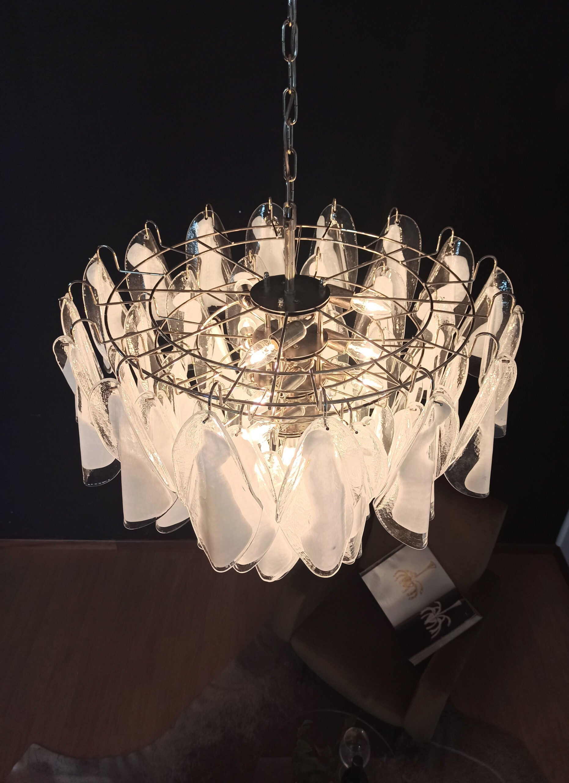 Murano Lysekrone – 57 Hvite Klare Rondiniglass – detalj 11 – Murano Classics