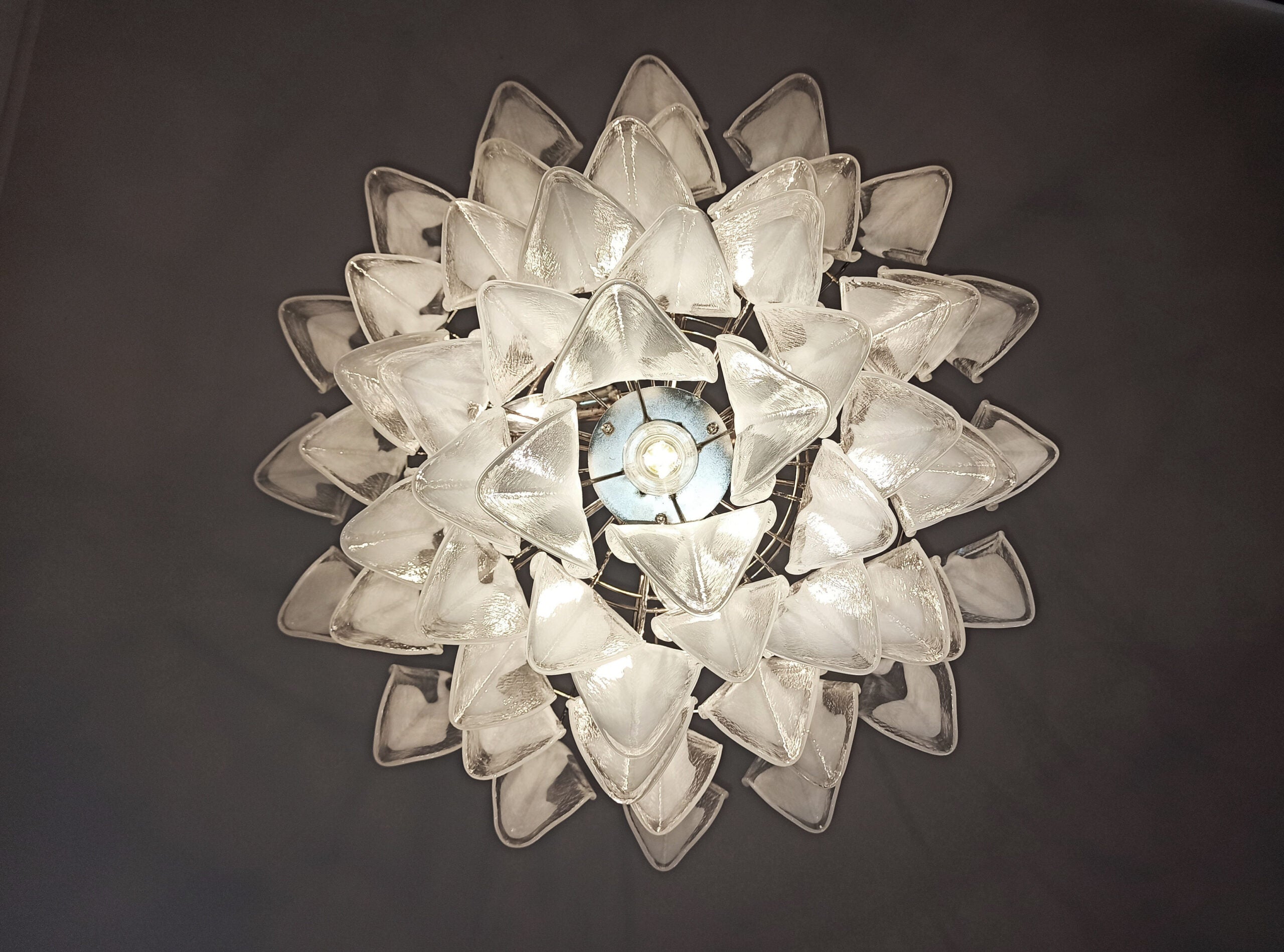 Murano Lysekrone | 57 Hvite Klare Rondiniglass