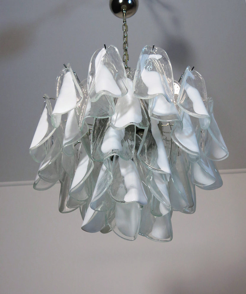 Murano Lysekrone – 36 Hvite Klare Rondiniglass – detalj 6 – Murano Classics