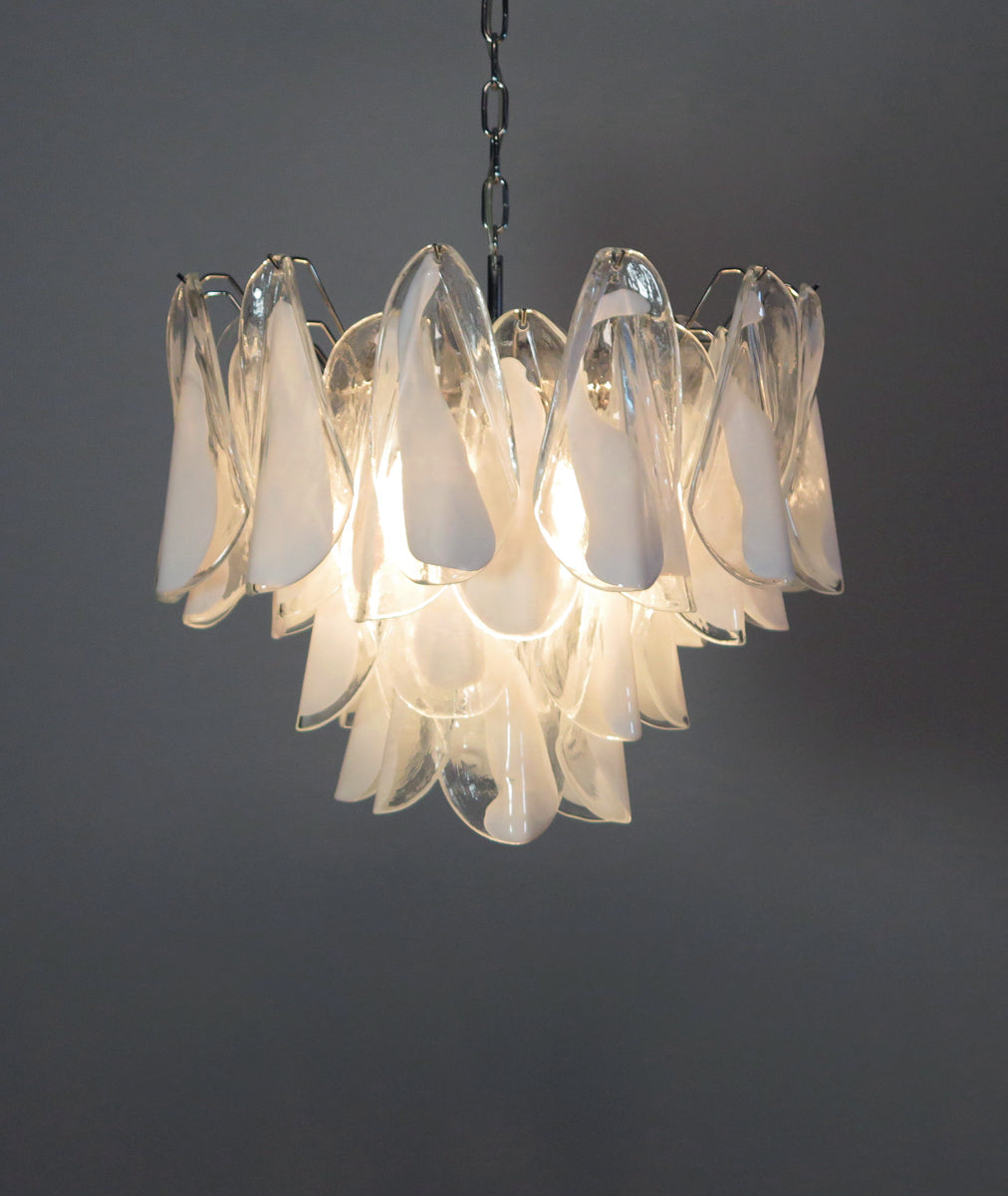 Murano Lysekrone – 36 Hvite Klare Rondiniglass – detalj 7 – Murano Classics