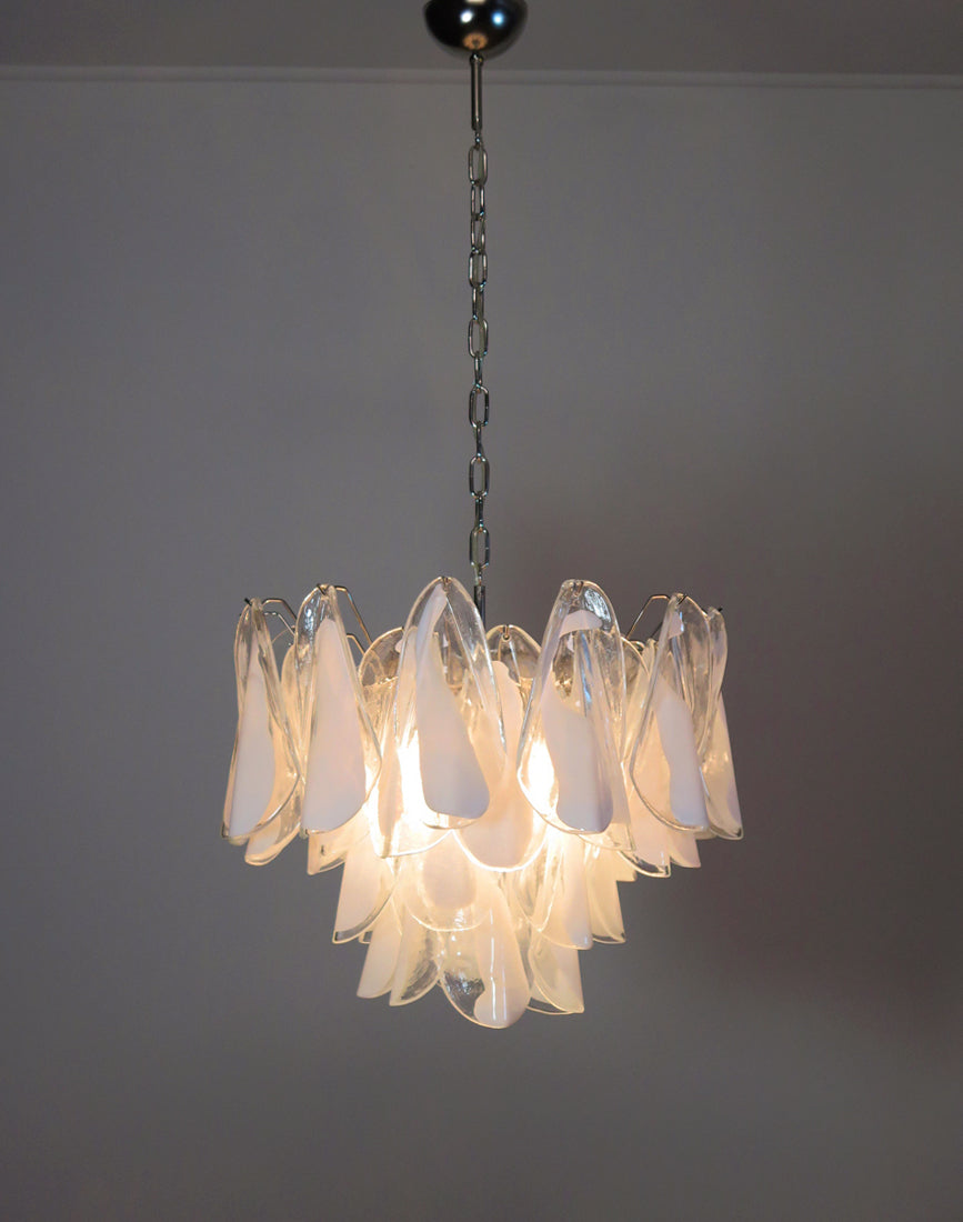 Murano Lysekrone – 36 Hvite Klare Rondiniglass – detalj 8 – Murano Classics