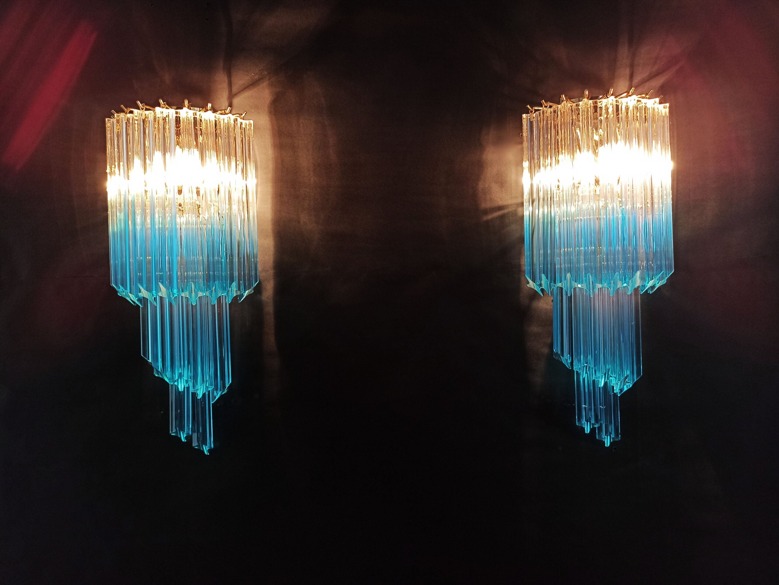 Murano Wall Lamp | 32 Clear Blue Prism Glass | Set of 2