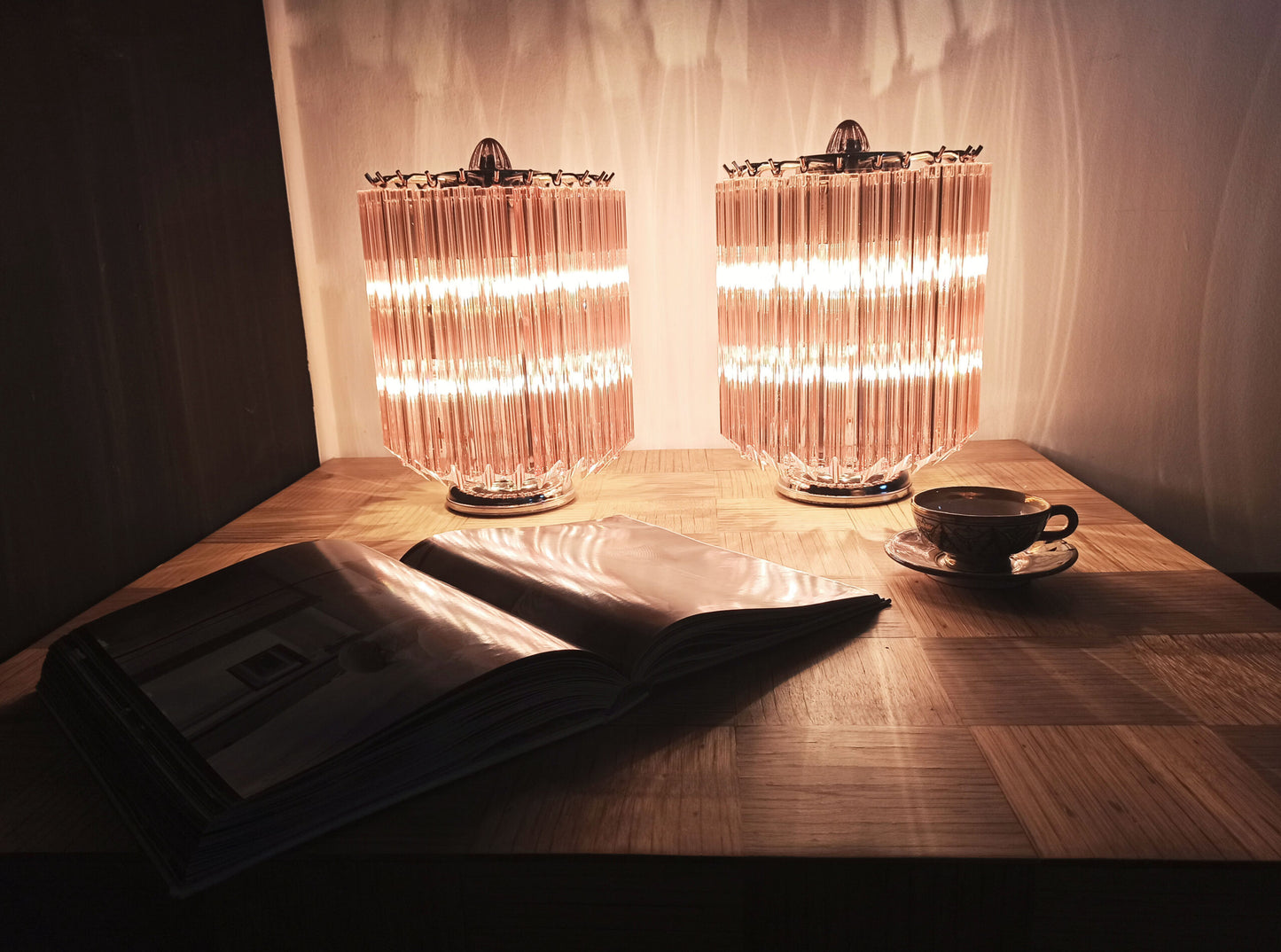 Murano Bordlampe | 24 Rosa Prismeglass