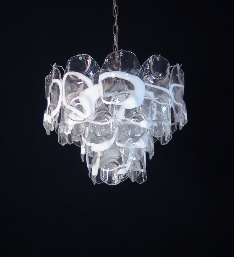 Murano Chandelier – 36 White Crostoli Glass – detail 3 – Murano Classics
