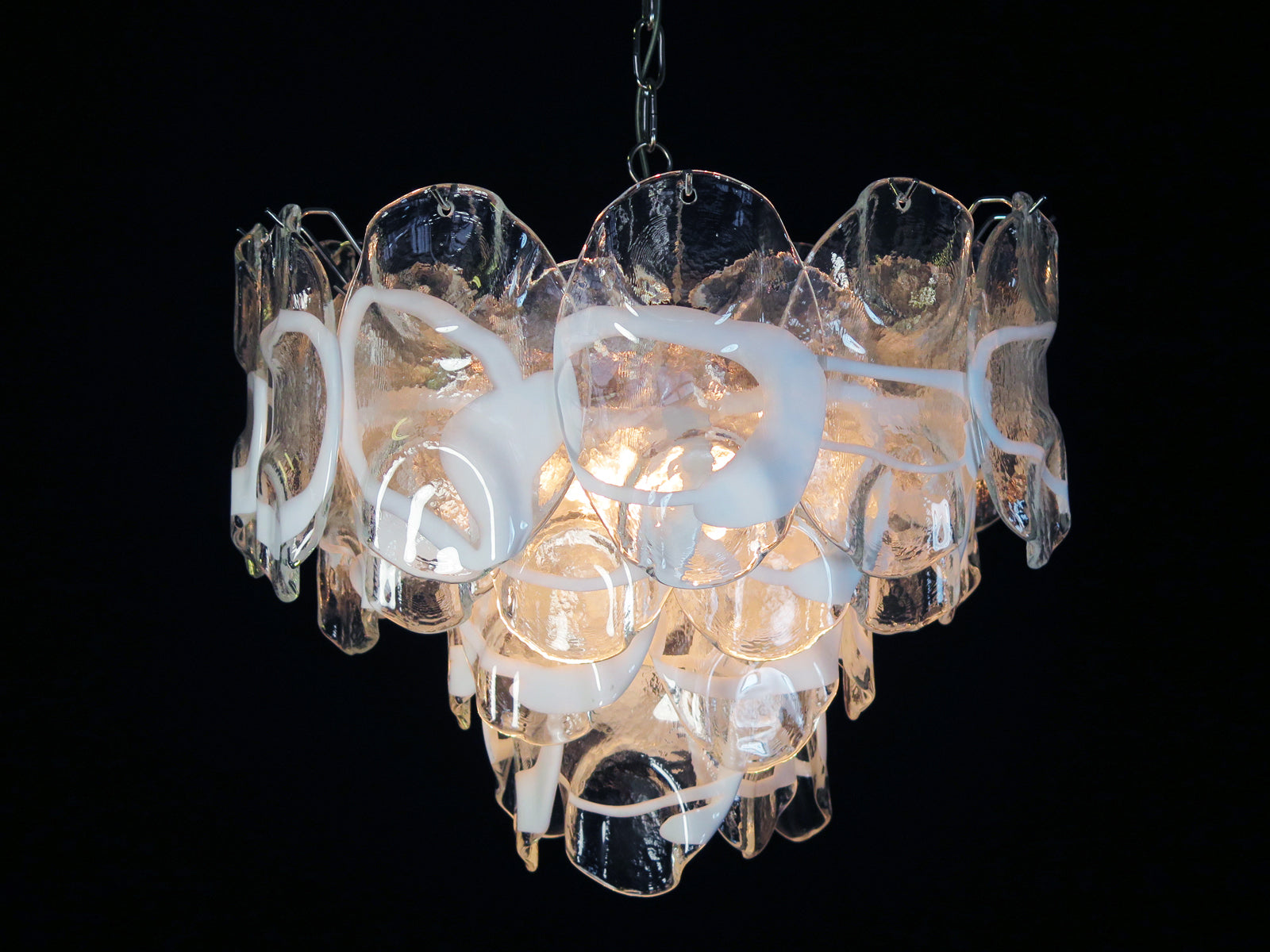 Murano Chandelier – 36 White Crostoli Glass – detail 7 – Murano Classics