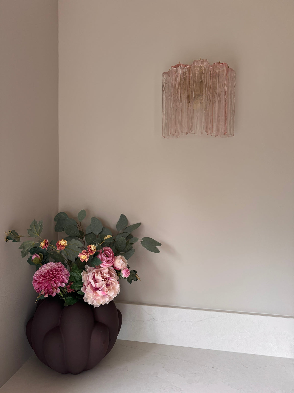 Murano Vegglampe – 5 Rosa Glassrør – 2 stk – miljø – Murano Classics
