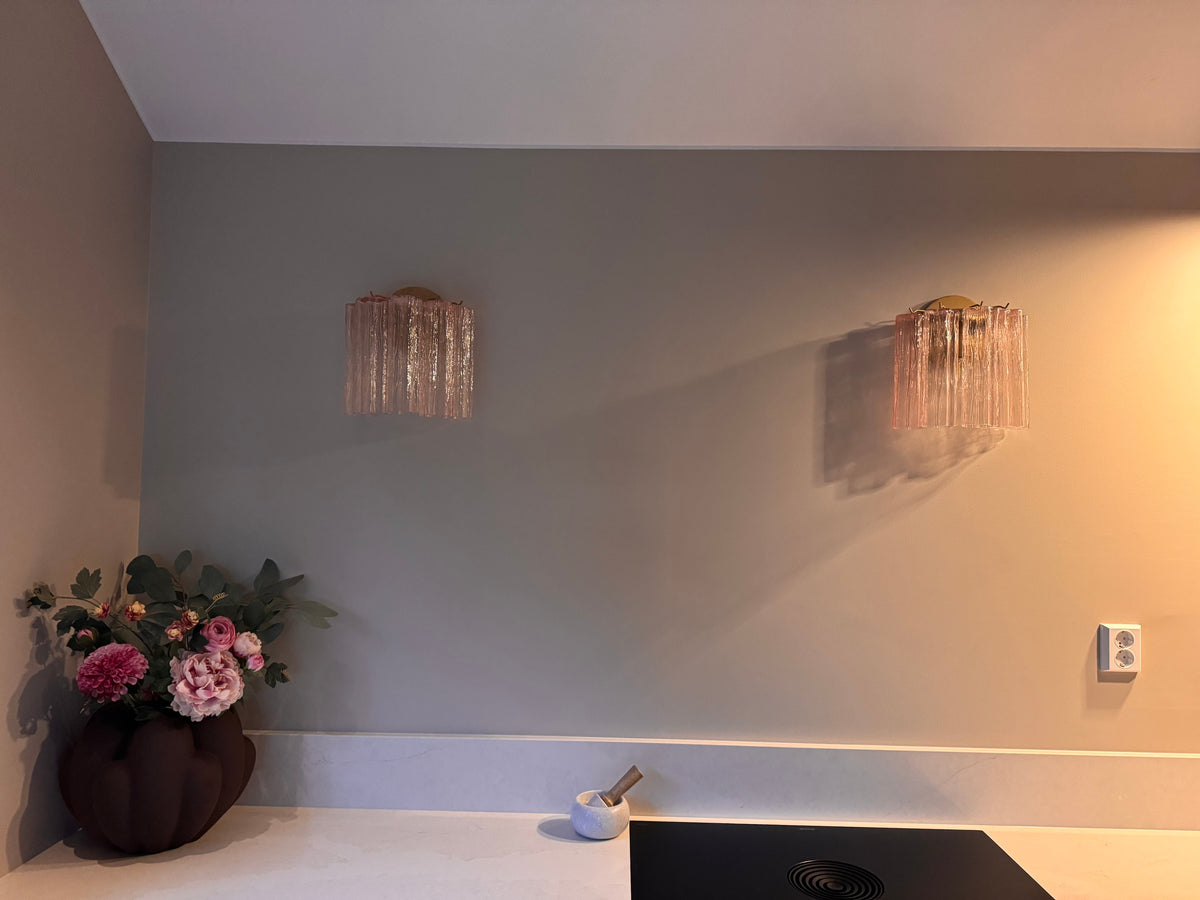 Murano Vegglampe – 5 Rosa Glassrør – 2 stk – miljø – Murano Classics