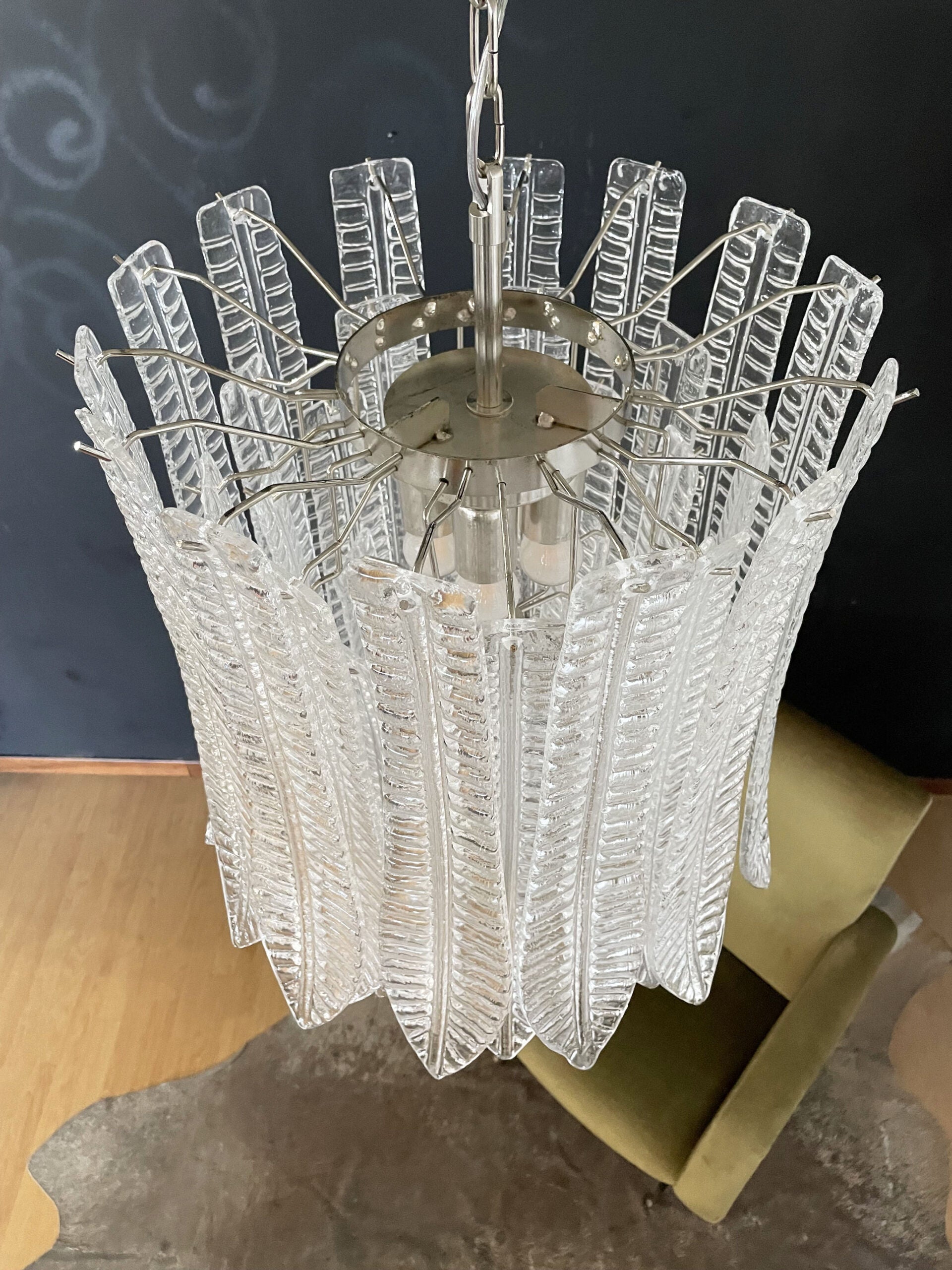 Murano Chandelier – 41 Clear Felci Glass – detail 2 – Murano Classics