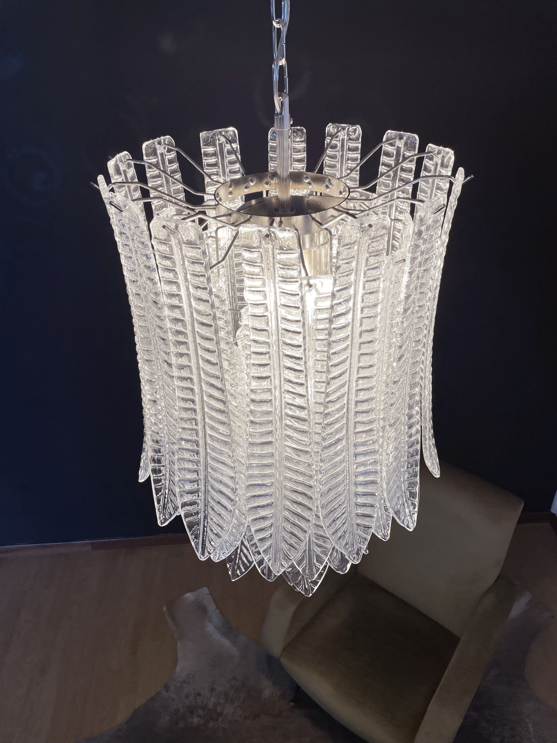 Murano Chandelier – 41 Clear Felci Glass – detail 7 – Murano Classics