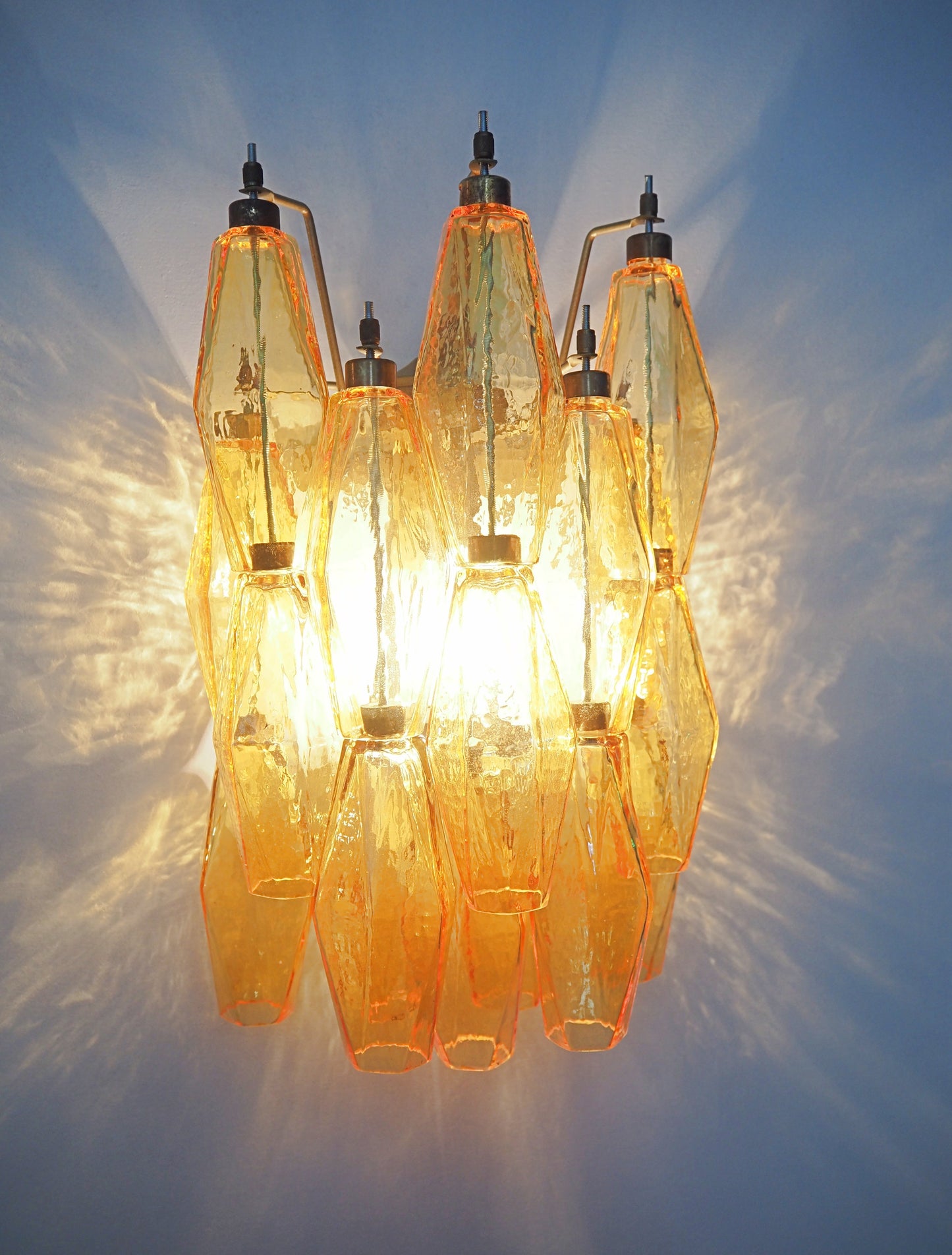 Murano Vegglampe | 17 Gule Poliedriglass | 1 par