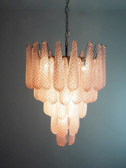 Murano Lysekrone | 52 Rosa Dråpeglass