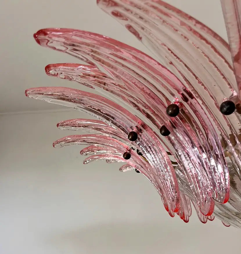 Murano Chandelier – 36 Pink Palmette Glass – detail 2 – Murano Classics