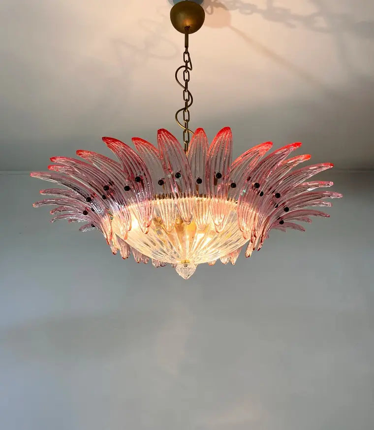 Murano Chandelier – 36 Pink Palmette Glass – detail 4 – Murano Classics