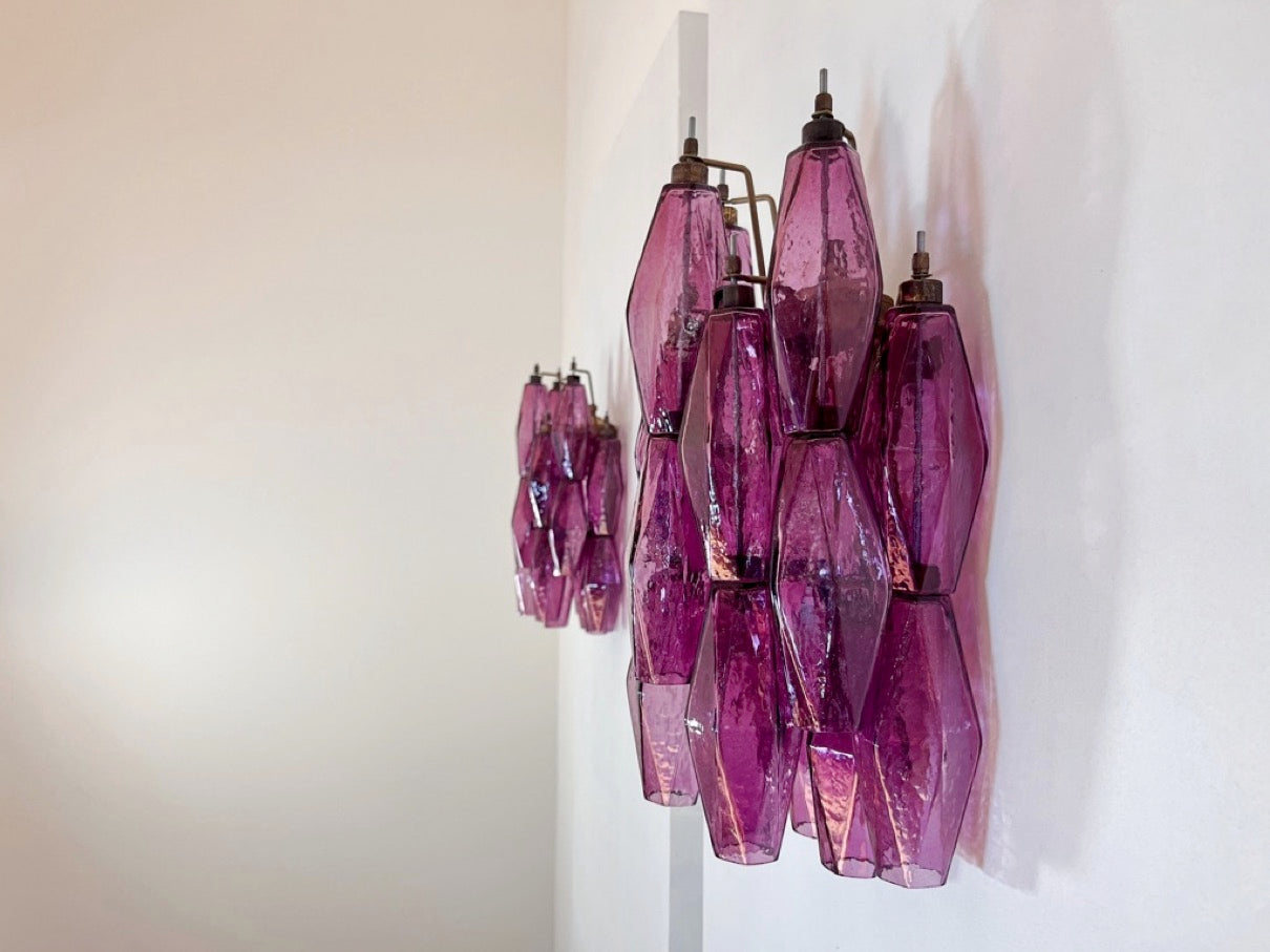 Murano Vegglampe | 17 Gull Ametystfargede Poliedriglass | 1 par
