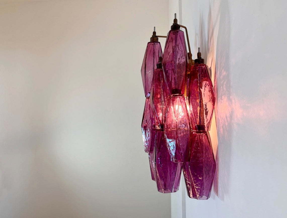 Murano Vegglampe | 17 Gull Ametystfargede Poliedriglass | 1 par