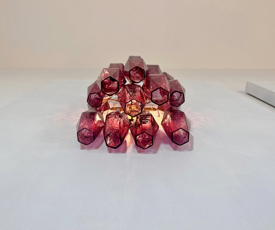 Murano Vegglampe | 17 Gull Ametystfargede Poliedriglass | 1 par
