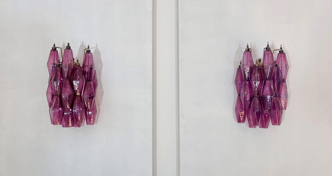 Murano Vegglampe | 17 Gull Ametystfargede Poliedriglass | 1 par