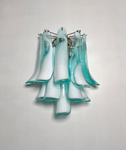 Murano Vegglampe | 10 Hvite Turkise Lattimo Konglebladglass | 1 par