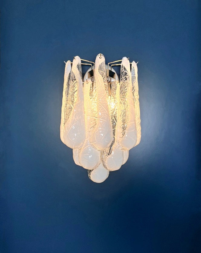 Murano Vegglampe | 10 Hvite Lattimo Dråpeglass | 1 par