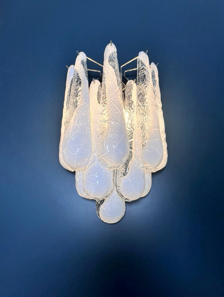 Murano Vegglampe | 10 Hvite Lattimo Dråpeglass | 1 par