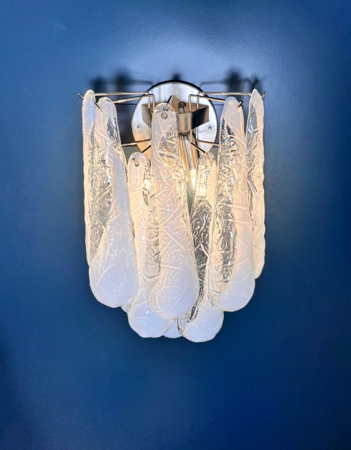 Murano Vegglampe | 10 Hvite Lattimo Dråpeglass | 1 par