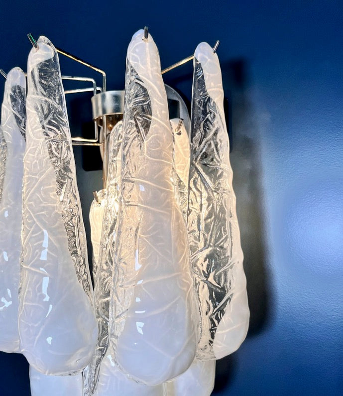 Murano Vegglampe | 10 Hvite Lattimo Dråpeglass | 1 par