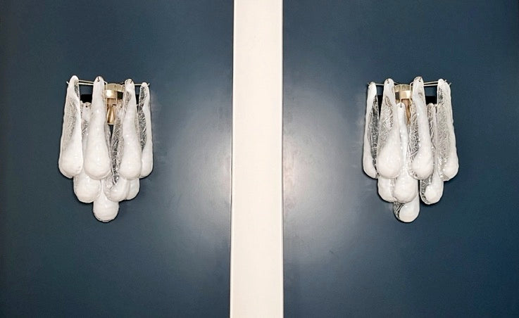 Murano Vegglampe – 10 Hvite Lattimo Dråpeglass – 2 stk – Murano Classics