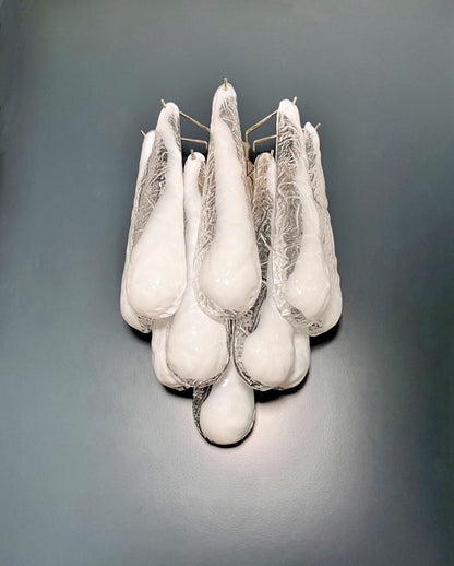 Murano Vegglampe | 10 Hvite Lattimo Dråpeglass | 1 par