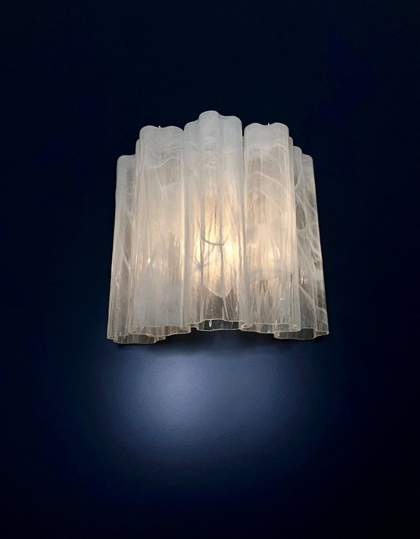 Murano Vegglampe | 5 Hvite Alabaster Rørglass | 1 par