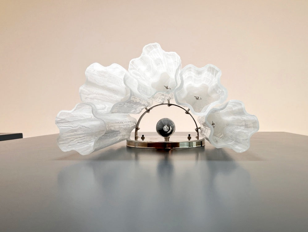 Murano Vegglampe | 5 Hvite Alabaster Rørglass | 1 par