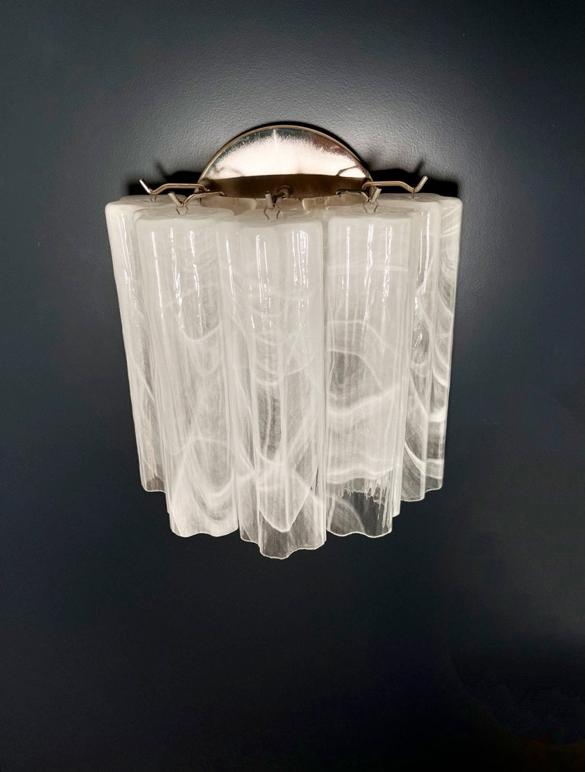 Murano Vegglampe | 5 Hvite Alabaster Rørglass | 1 par
