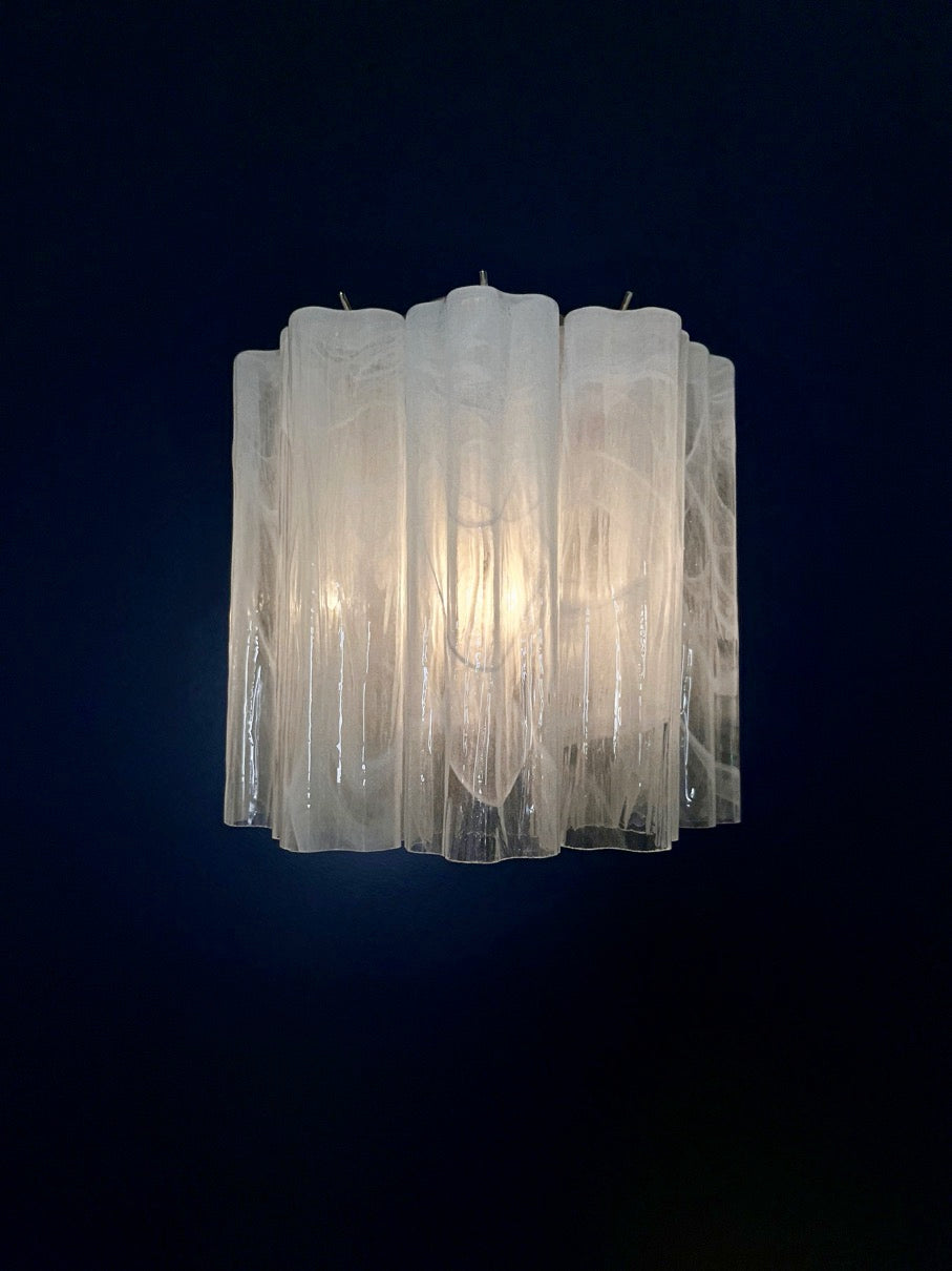 Murano Vegglampe | 5 Hvite Alabaster Rørglass | 1 par