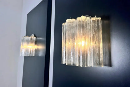 Murano Vegglampe | 5 Klare Rørglass | 1 par