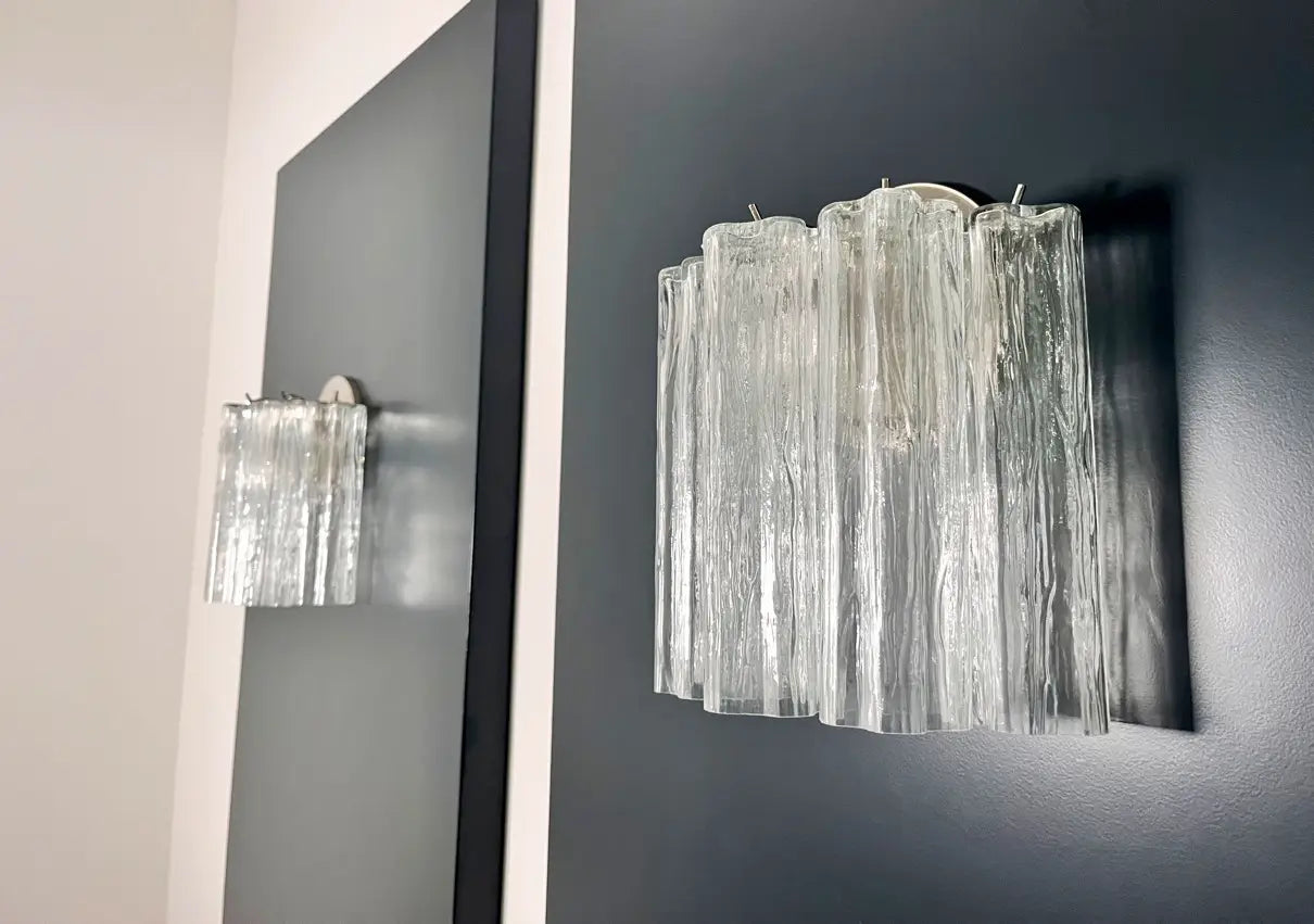 Murano Vegglampe | 5 Klare Rørglass | 1 par