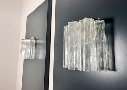 Murano Vegglampe | 5 Klare Rørglass | 1 par