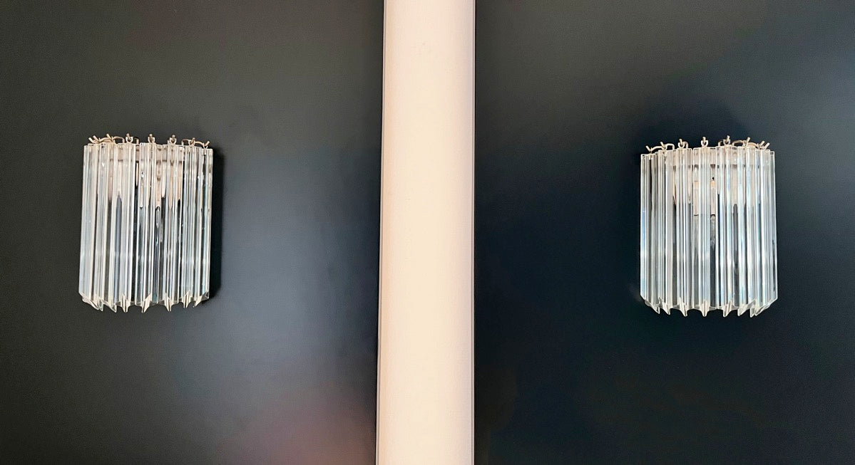 Murano Vegglampe | 9 Klare Prismeglass | 1 par