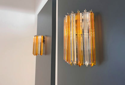 Murano Vegglampe | 9 Klare gul Prismeglass | 1 par