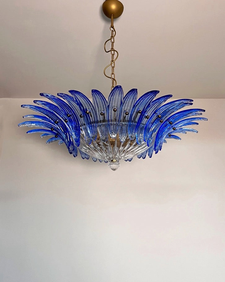 Murano Lysekrone | 36 Klare Blå Gull Palmeglass