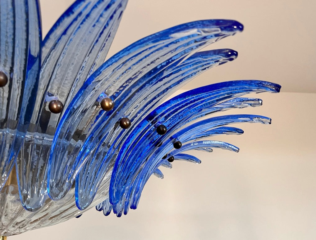 Murano Lysekrone | 36 Klare Blå Gull Palmeglass