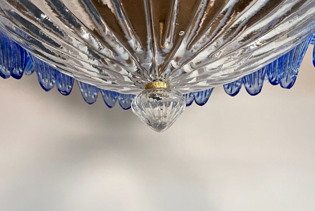 Murano Lysekrone | 36 Klare Blå Gull Palmeglass