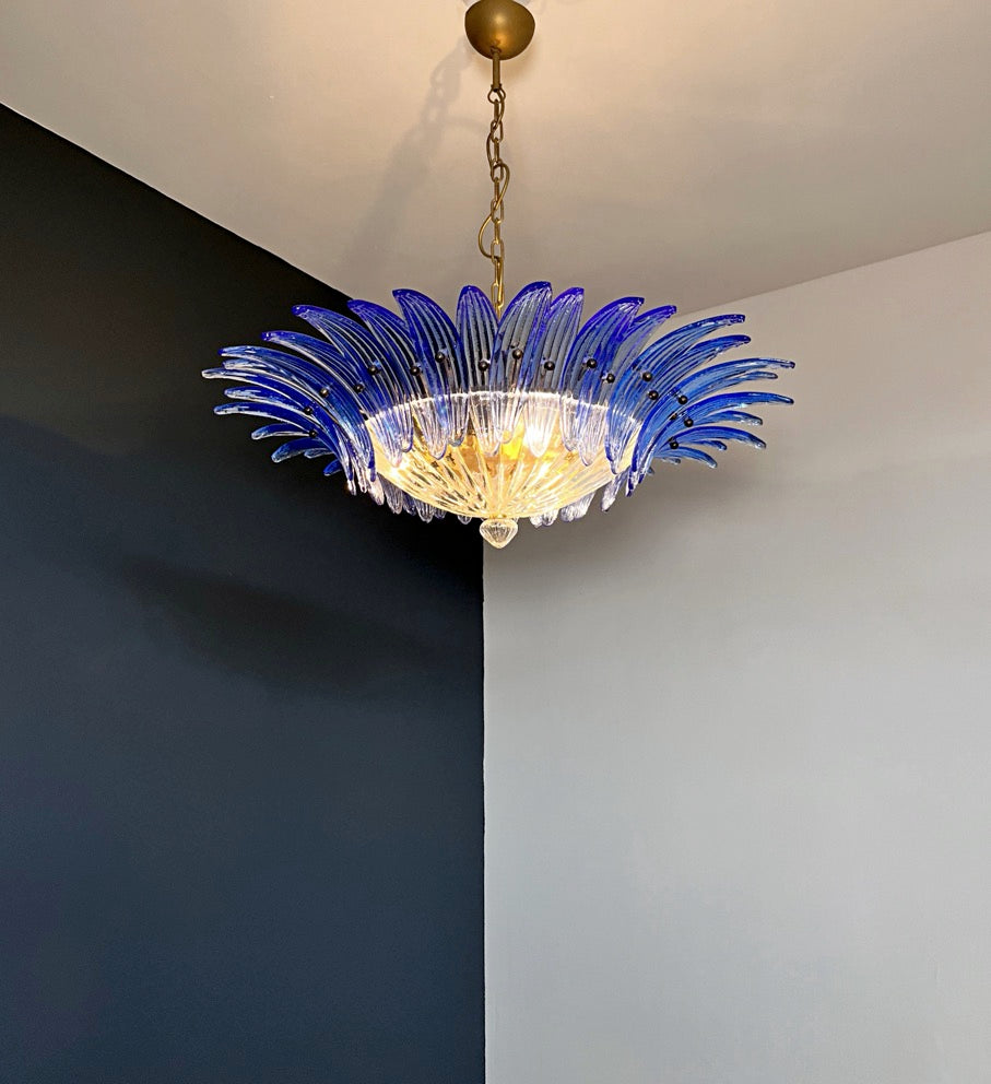 Murano Kroonluchter – 36 Heldere Blauwe Palmetteglas – detail 10 – Murano Classics