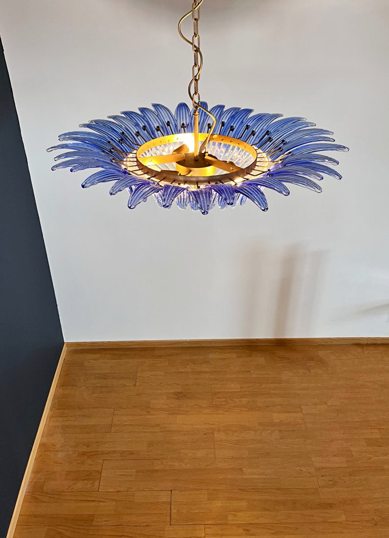 Murano Lysekrone | 36 Klare Blå Gull Palmeglass