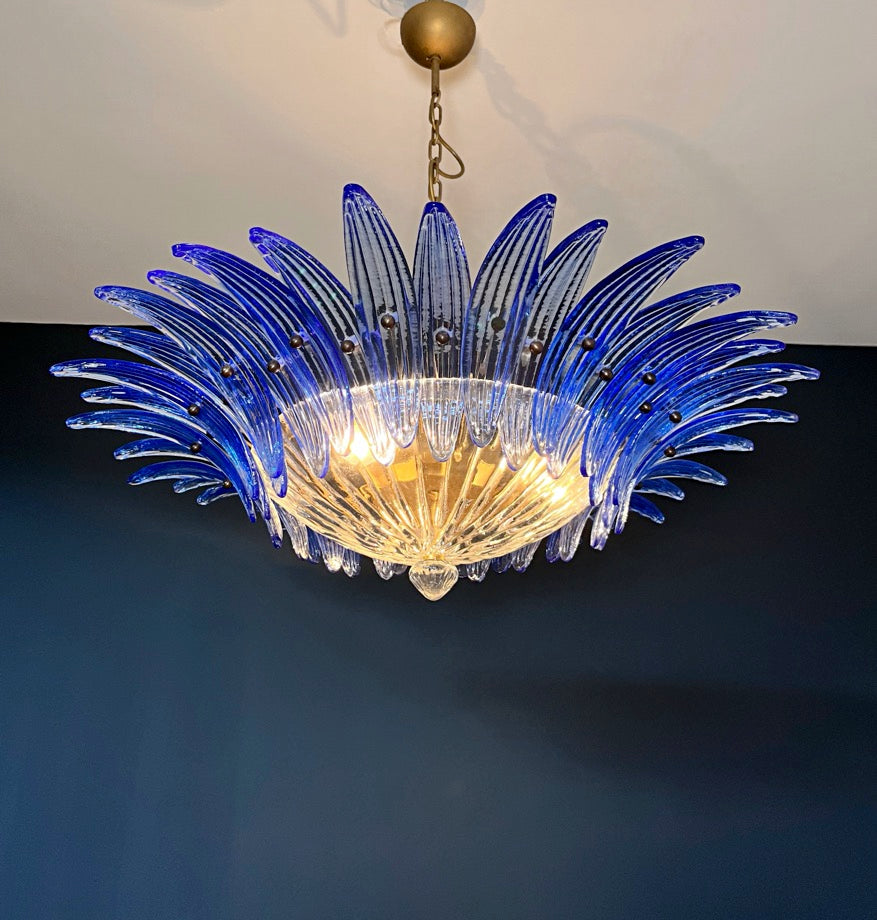 Murano Kroonluchter – 36 Heldere Blauwe Palmetteglas – detail 6 – Murano Classics