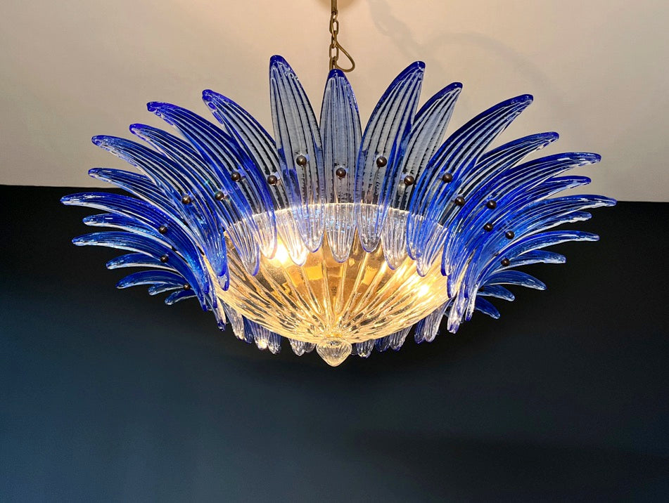 Murano Lysekrone | 36 Klare Blå Gull Palmeglass