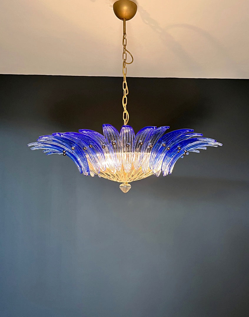 Murano Lysekrone | 36 Klare Blå Gull Palmeglass