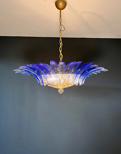 Murano Lysekrone | 36 Klare Blå Gull Palmeglass