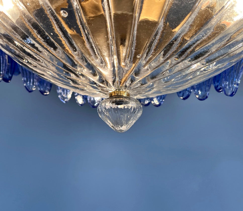 Murano Lysekrone | 36 Klare Blå Gull Palmeglass