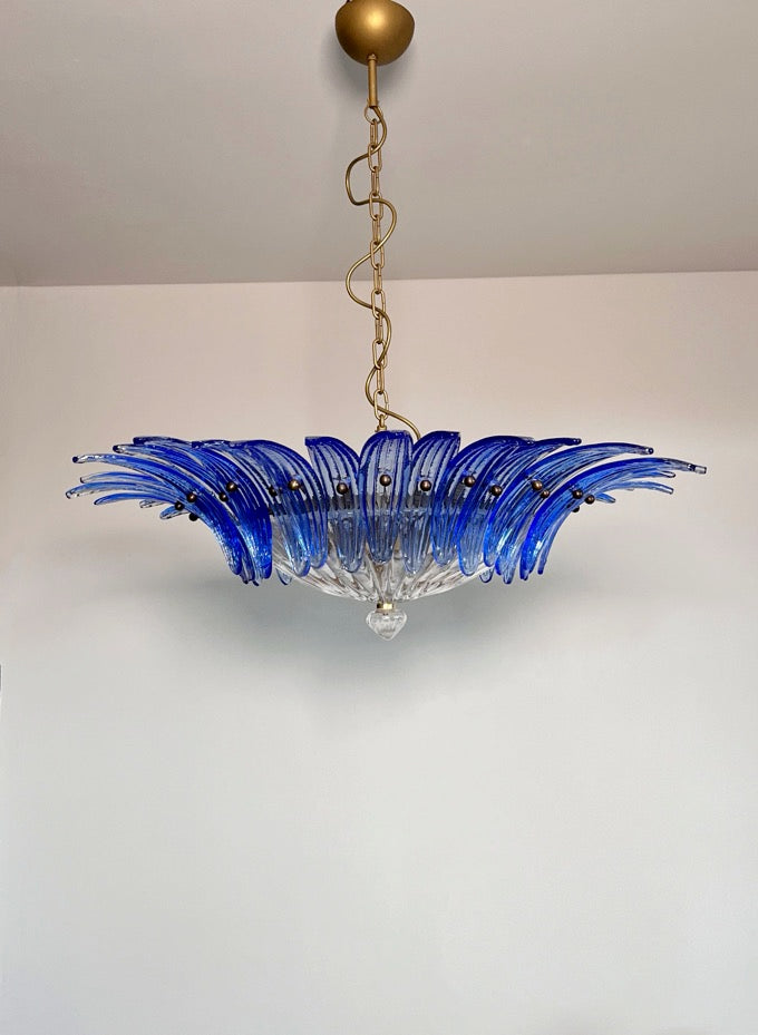 Murano Lysekrone | 36 Klare Blå Gull Palmeglass